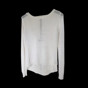 360Sweater 360Cashmere Ivory Open Knit Scoop Back High Low Sweater Distressed M